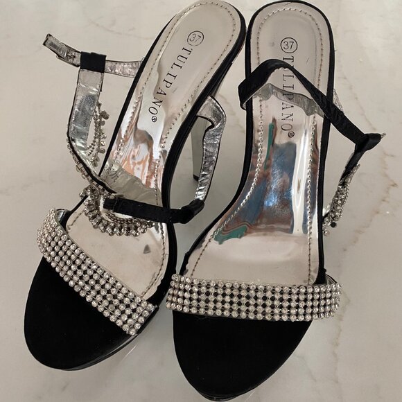 Tulipano High Heel Platform Shoes with Rhinestone Accents and Ankle Trim, Size 3 - Picture 1 of 6